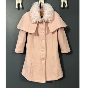 Gymboree Girls Pink Wool Blend Coat Faux Fur Collar Cape Size 4